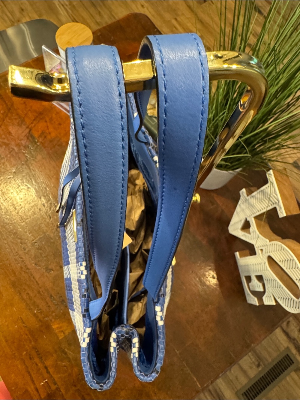 kate spade Blue and White Woven Plaid Tote - Picture 5 of 16
